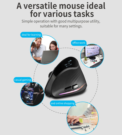 Mouse verticale wireless ricaricabile con display, ergonomico, 6 pulsanti programmabili, gaming per gamer desktop