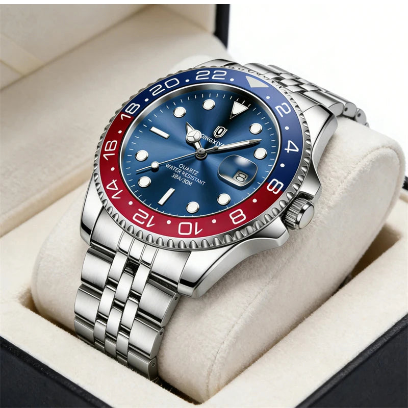 2026 New QINGXIYA Luxury Men Quartz Watches Stainless Steel Waterproof Luminous Date Watch Top Brand Men Wristwatch reloj hombre