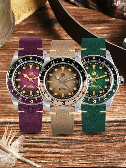 2025 New San Martin SN0134 Men Watch NH34 GMT Sandwich Dial 40mm Bidirectional Sapphire Bezel Luxury Sports Watch 20Bar Watches