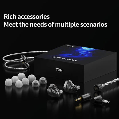 TRN Dolphin Wired Earphones with 10mm Dual Magnetic Dynamic Driver, Liquid Metal HiFi In-Ear Headphones, High Resolution Audio Earbuds