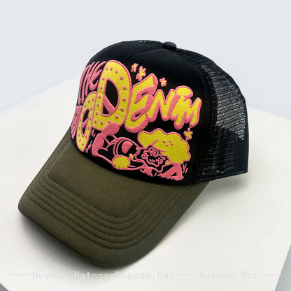 New Unisex Interesting 3D Printed Letter Baseball Hats Sunshade Cartoon Breathable Color Block Trucker Caps Mesh Versatile ins