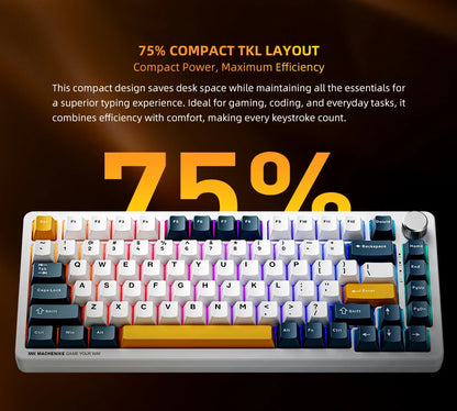 Machenike K600-B82W Mechanical Keyboard Tri-Modes Gasket Mounted 75% ANSI Layout  RGB Backlit Wireless Gaming Keyboard