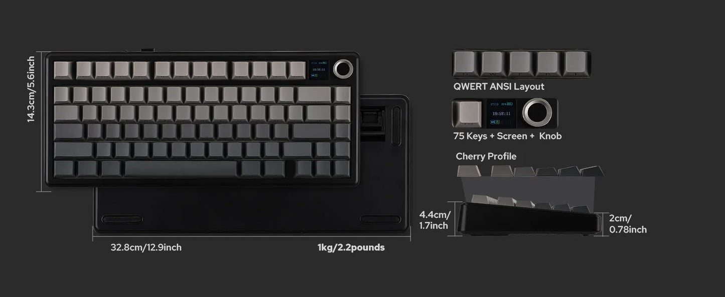 EPOMAKER X AULA F75 MAX Compact 75% Wired/BT5.0/2.4GHz Wireless Mechanical Gaming Keyboard with TFT Screen & Knob for PC/Mac