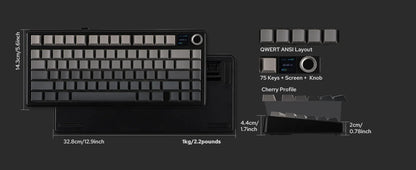 EPOMAKER X AULA F75 MAX Compact 75% ANSI Layout Wired/Bluetooth/2.4GHz Wireless Mechanical Keyboard with TFT Screen and a Knob