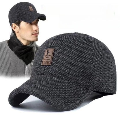 Winter Baseball Cap Warm Windproof Thickened Woolen Knitted Ear Protection Cap Men Adjustable Outdoor Sport Running Earflap Hat