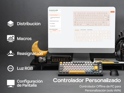 ISO-ES Layout EPOMAKER X AJAZZ AK820 PRO 75% Spanish Layout Wired/2.4GHz/BT Mechanical Keyboard with Screen & Knob for Pc/Mac