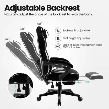 WOLTU Swivel  Gaming Racing Chair Desk Office Computer Chair Sports Seat with Headrest Lumbar Cushion Footrest Gamer Chair