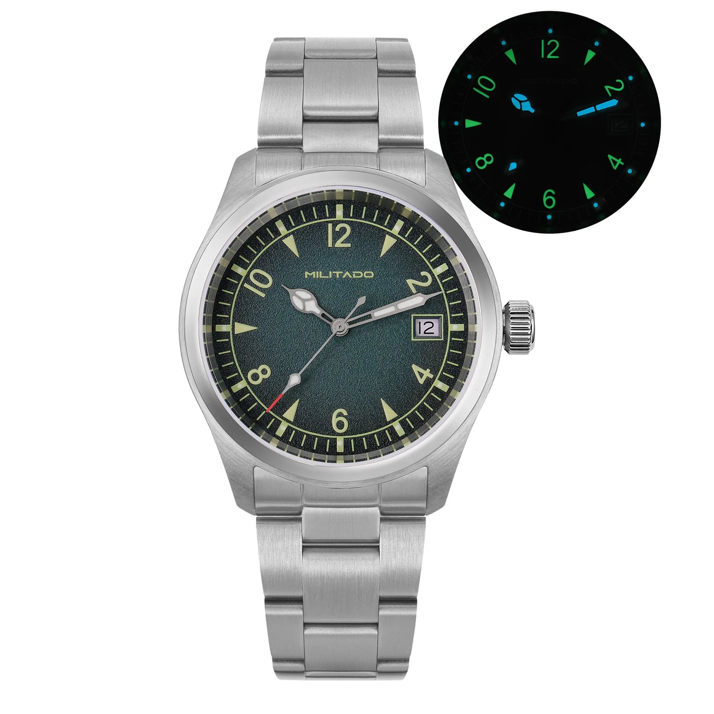 Militado ML08 Switzerland Ronda 515 Quartz Movement Double Sapphire Crystal  BGW9 Luminous 10Bar Waterproof 38mm Vintage Watch