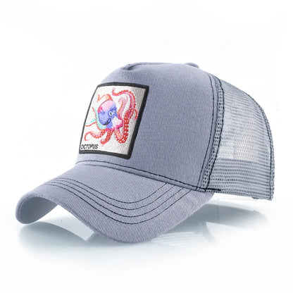 Casquette de baseball unisexe avec écusson pieuvre pour hommes et femmes – Casquettes trucker à fermeture à pression quatre saisons – Casquette de sport décontractée et respirante pour les activités de plein air