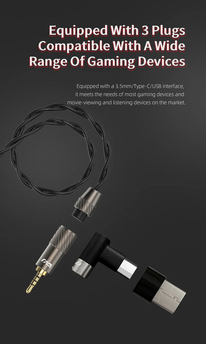 CVJ Assassin Hybrid Gaming Earphones 1DD+1BA Vibration Driver Wired HiFi Headphones with Mic, Type-C & 3.5mm In-Ear Gaming Earphones for E-Sports