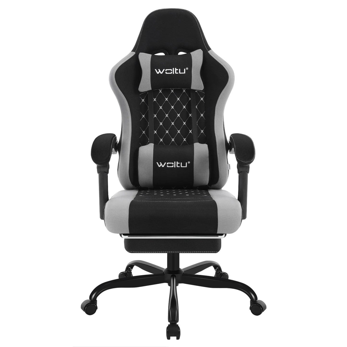 WOLTU snurrbar datorstol med massagefunktion, ergonomisk kontorsstol med kudde och fotstöd, höjdjusterbar gamingstol