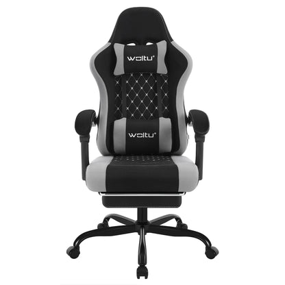 WOLTU snurrbar datorstol med massagefunktion, ergonomisk kontorsstol med kudde och fotstöd, höjdjusterbar gamingstol