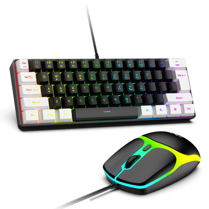USB Wired RGB Gaming Keyboard 61 Keys White Black Compact Mini Office Keyboard and Mouse for PC Desktop Computer Gamer Keypad