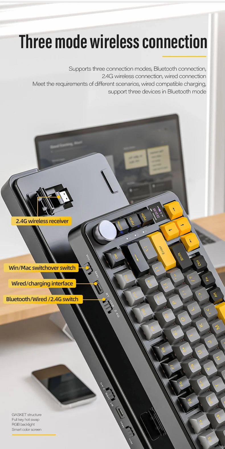 ATTACK SHARK X85/X85Pro Wireless Mechanical Keyboard 75% 82 Keys Tri-Mode Bluetooth Wird RGB Hot Swap Gasket Knob Large battery