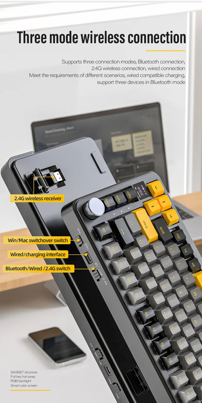 ATTACK SHARK X85/X85Pro Wireless Mechanical Keyboard 75% 82 Keys Tri-Mode Bluetooth Wird RGB Hot Swap Gasket Knob Large battery