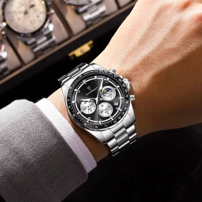 Luxusné, elegantné a vodotesné pánske hodinky POEDAGAR, quartzový chronograf s dátumom, klasický a svietivý štýl.