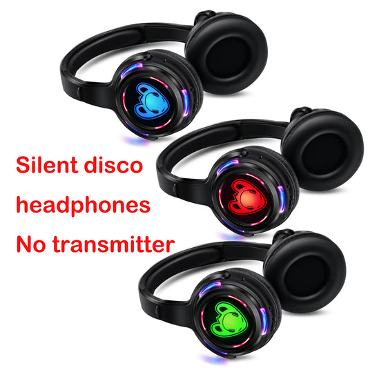 Silent Disco Wireless Headphones RF LED DJ Party Headset 863–865MHz/915MHz with 3-Channel LED Lighting & 10H Battery