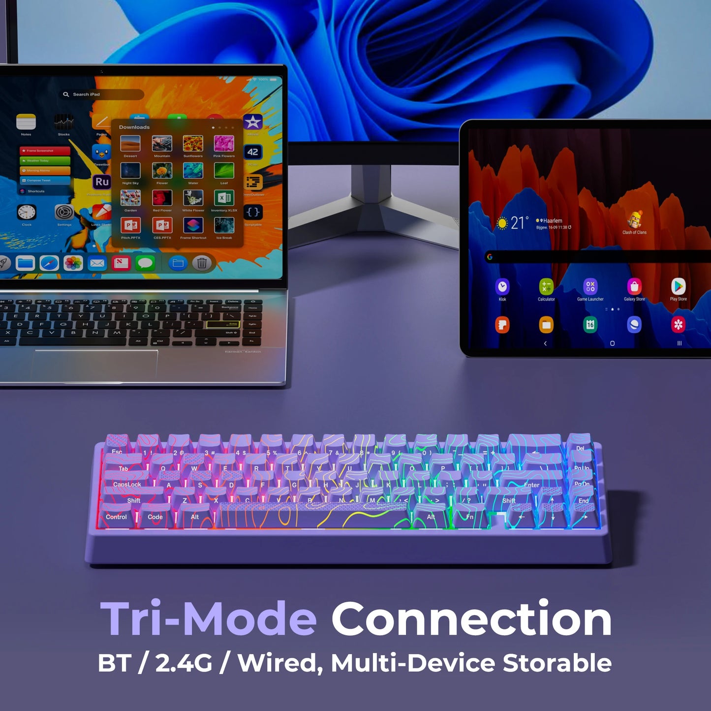 XVX Wireless Mechanical Keyboard M67 JadeStone With IMD-Tech Keycaps Tri-Mode Topographic White Gamer Keyboard Gasket Design