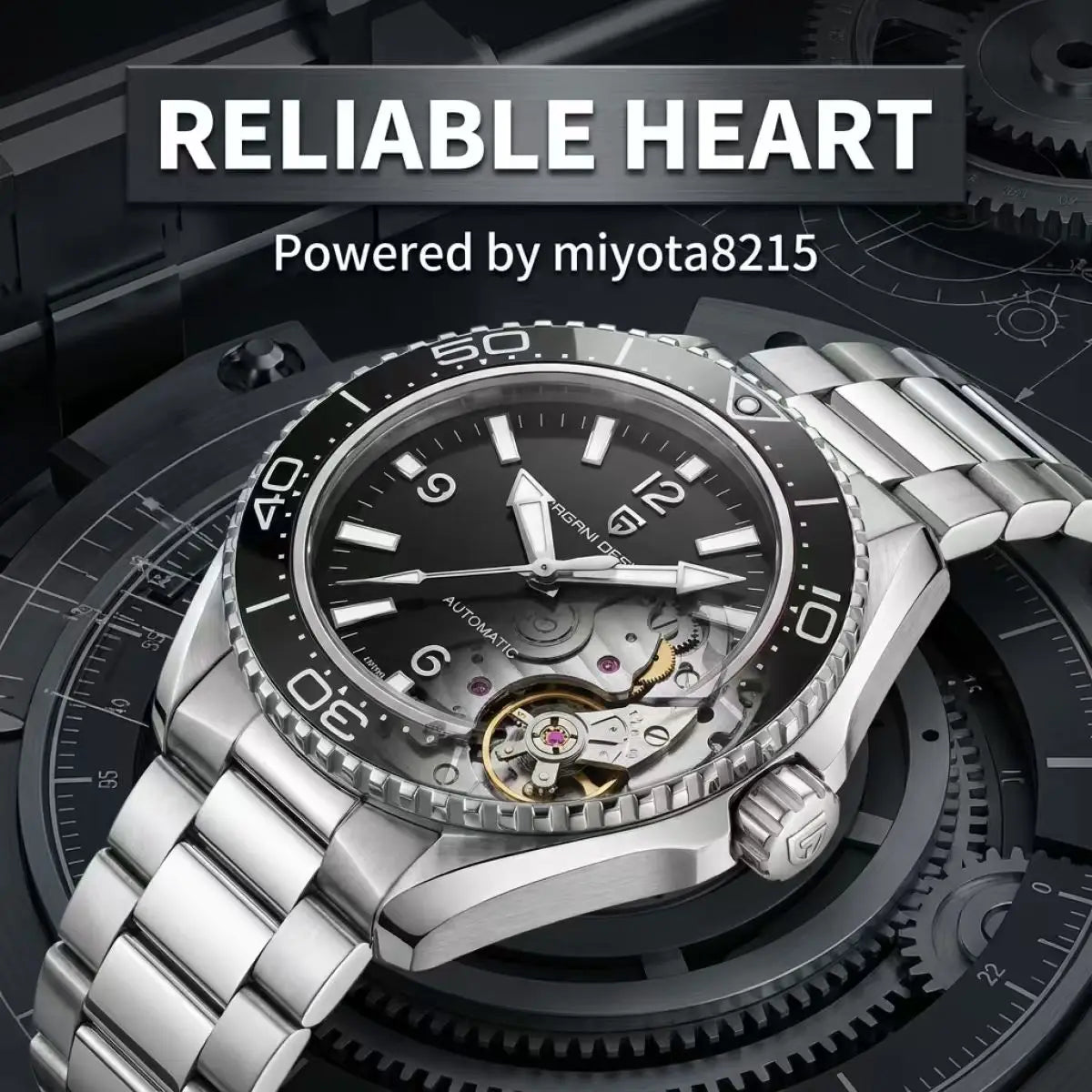 Pagani Design New Men's Mechanical Watch Luxury Sapphire Stainless Steel 100m Waterproof Ceramic bezel Automatic Watch