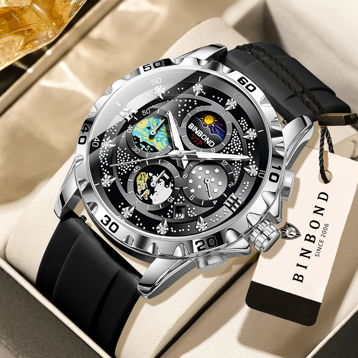 Luxus-Quarzuhren von BINBOND für Herren, leuchtend, wasserdicht, Chronograph mit automatischem Datumsanzeige, Business-, Sport- und Freizeit-Style