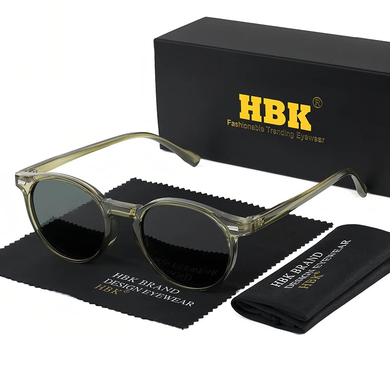 HBK Fashion Polarized Sunglasses Men Round TR90 Frame Fashion Sun Glasses Women Driving Sports UV400 Lunette De Soleil Homme
