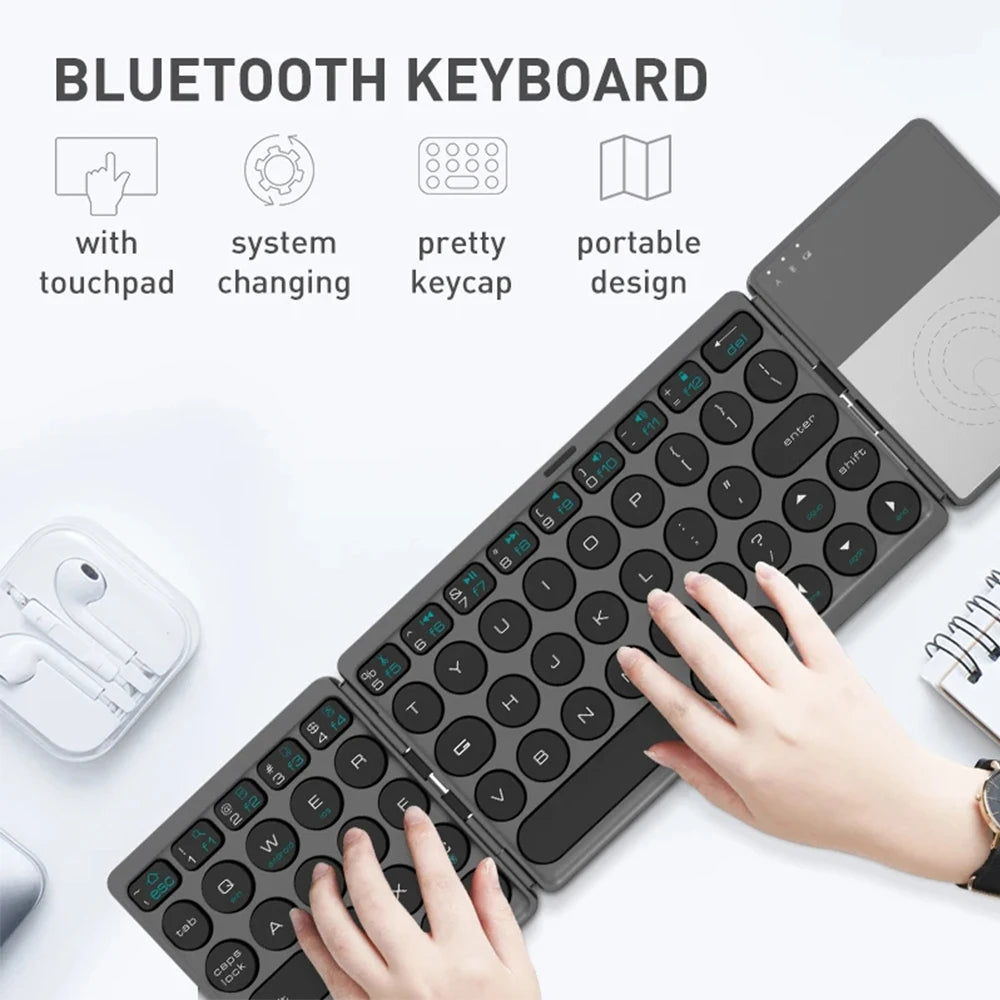 „Bluetooth“ sulankstoma klaviatūra, mini belaidė įkraunama klaviatūra su jutikliniu pultu, nešiojama universali klaviatūra, skirta „Windows“, „Android“ ir „iOS“