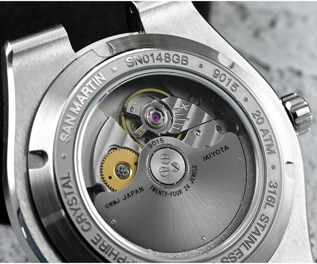 San Martin 40mm Enamel Spiral Dial Integrated Bracelet Men Diver Watch Miyota 9015 Automatic Mechanical Waterproof 200m SN0148