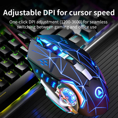 USB-kablet gamingmus med 6 knapper, baggrundsbelysning, ergonomisk design og justerbar DPI – optisk mus til PC-gamer, computer og desktop