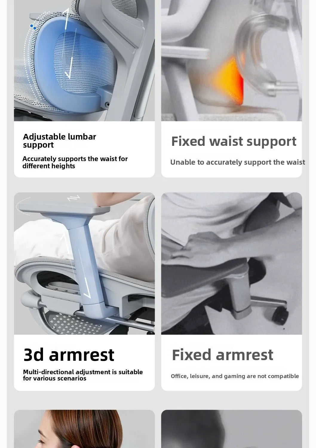 Sedia da ufficio ergonomica in rete con supporto lombare 6D, sedia da computer con schienale alto, sedia da scrivania reclinabile regolabile con poggiapiedi