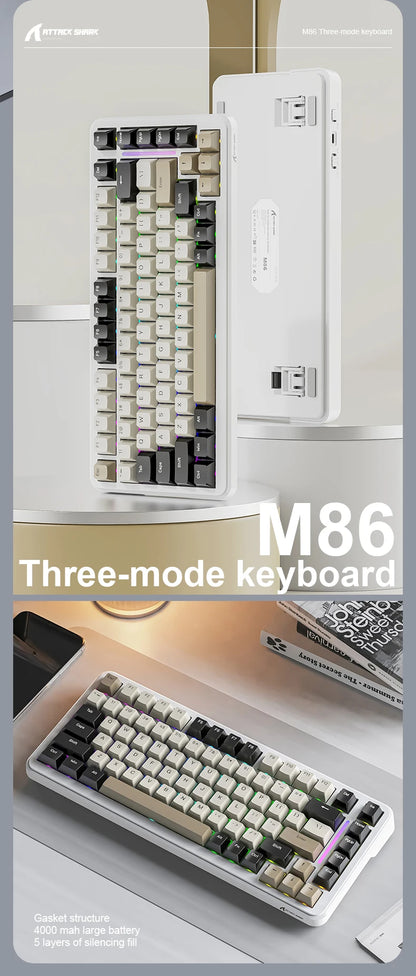 Attack Shark M86 Wireless Mechanical Keyboard 75% Compact RGB Backlit Hot-Swappable Side-Printed PBT Keycaps Tri-Mode 4000mAh