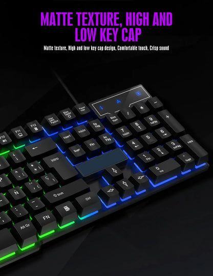 T20 Wired Keyboard Computer Accessories Russian Spanish Keyboard USB Game RGB Backlit Mechanical Touch Keycap Standard 104 Keys