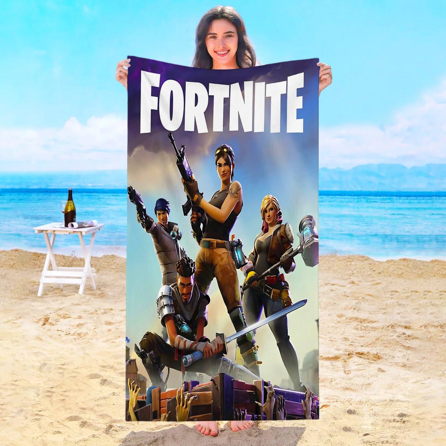 Toalha de Praia Game F-Fortnites em Microfibra para Hotel, Casa de Banho, Sauna, Spa, Praia, Viagem, Piscina, Casa, Banho de Bebé, Ginásio e Duche