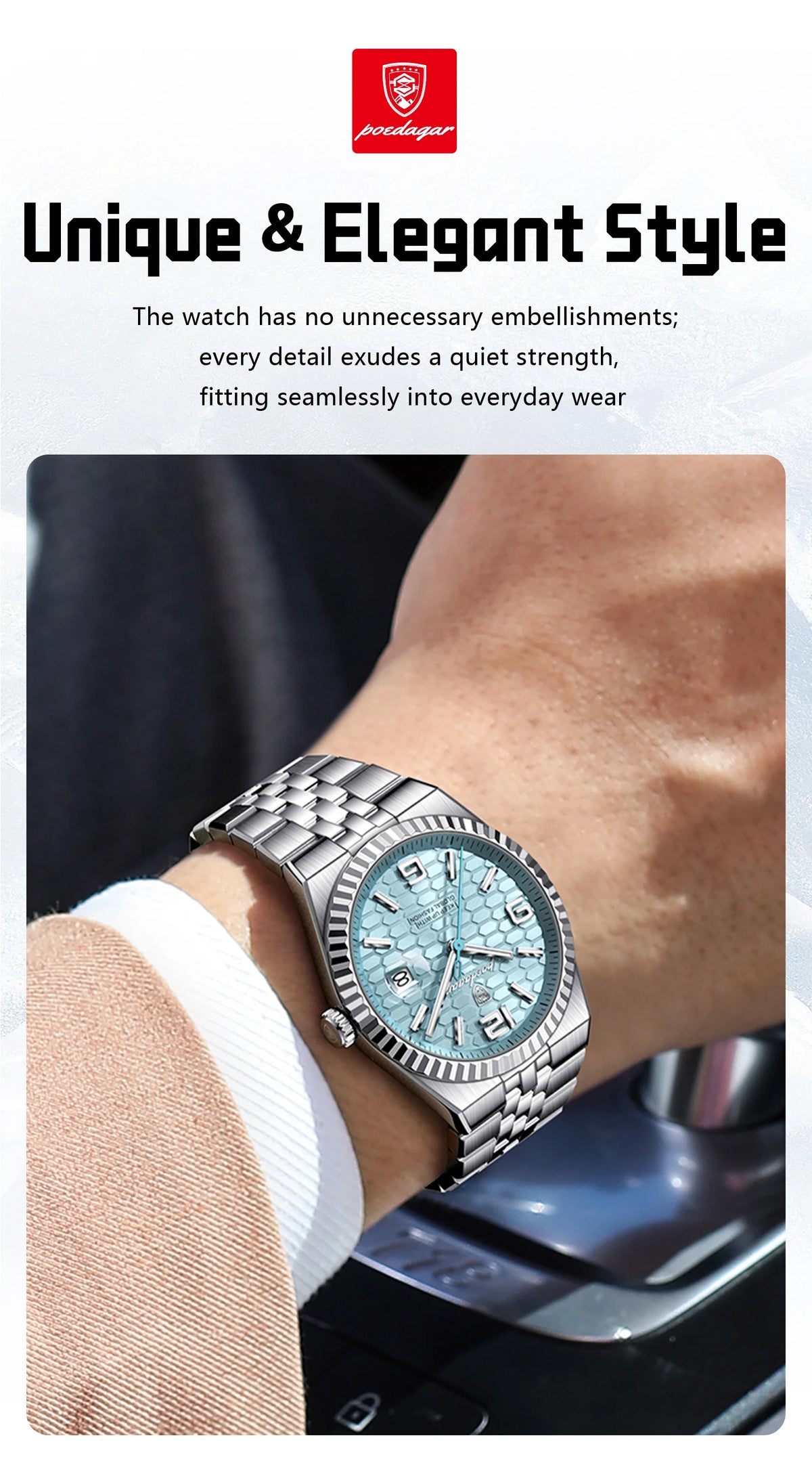 POEDAGAR High Quality Original Men Clock Waterproof Luminous Date Luxury Man Watch Stainless Steel Quartz Men's Watches Male+Box