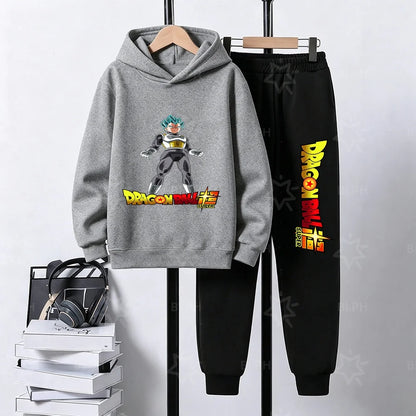 Dragon Ball Super Son Goku Printed Hooded Sweatshirt Suit Casual Loose Anime Streetwear Hoodie Pants 2 Piece Set for Men Boys