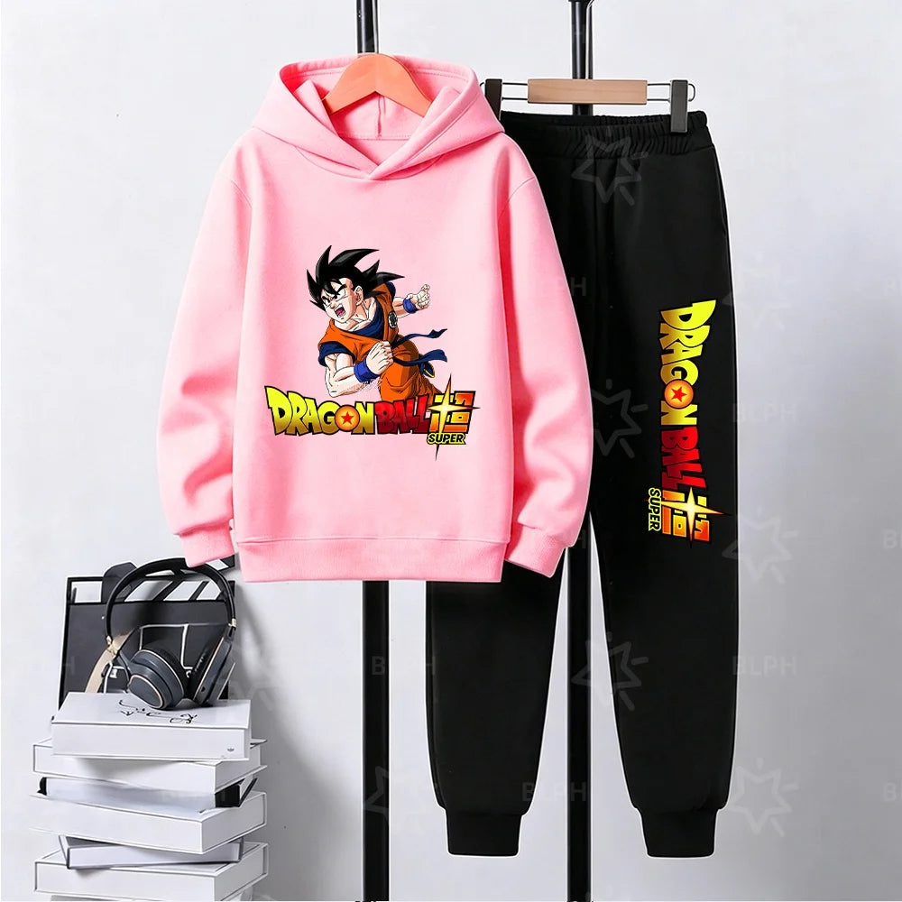 Dragon Ball Super Son Goku Printed Hooded Sweatshirt Suit Casual Loose Anime Streetwear Hoodie Pants 2 Piece Set for Men Boys