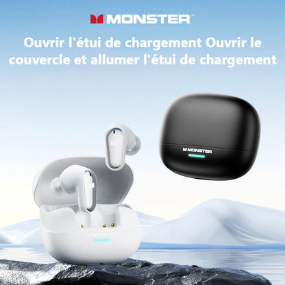 Monster MQT52 Bluetooth 5.4 Wireless Earphones Gaming Headphones with Mic, HiFi Stereo Sound True Wireless Earbuds, Low Latency Bluetooth 5.4 Earphones with 24H Battery Life