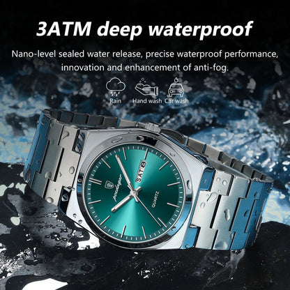 POEDAGAR Fashion Men Watch Waterproof Luminous Date Week Men's Watches Stainless Steel Functional Man Quartz Watch with Gift Box
