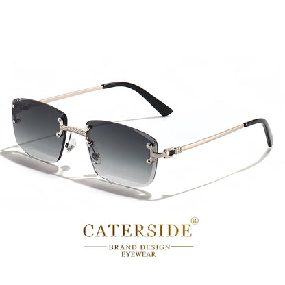 CATERSIDE Punk Rectangle Sunglasses Men Women Luxury Designer Rimless Gradient Lens Metal Sun Glasses For Men Sports 2024 UV400