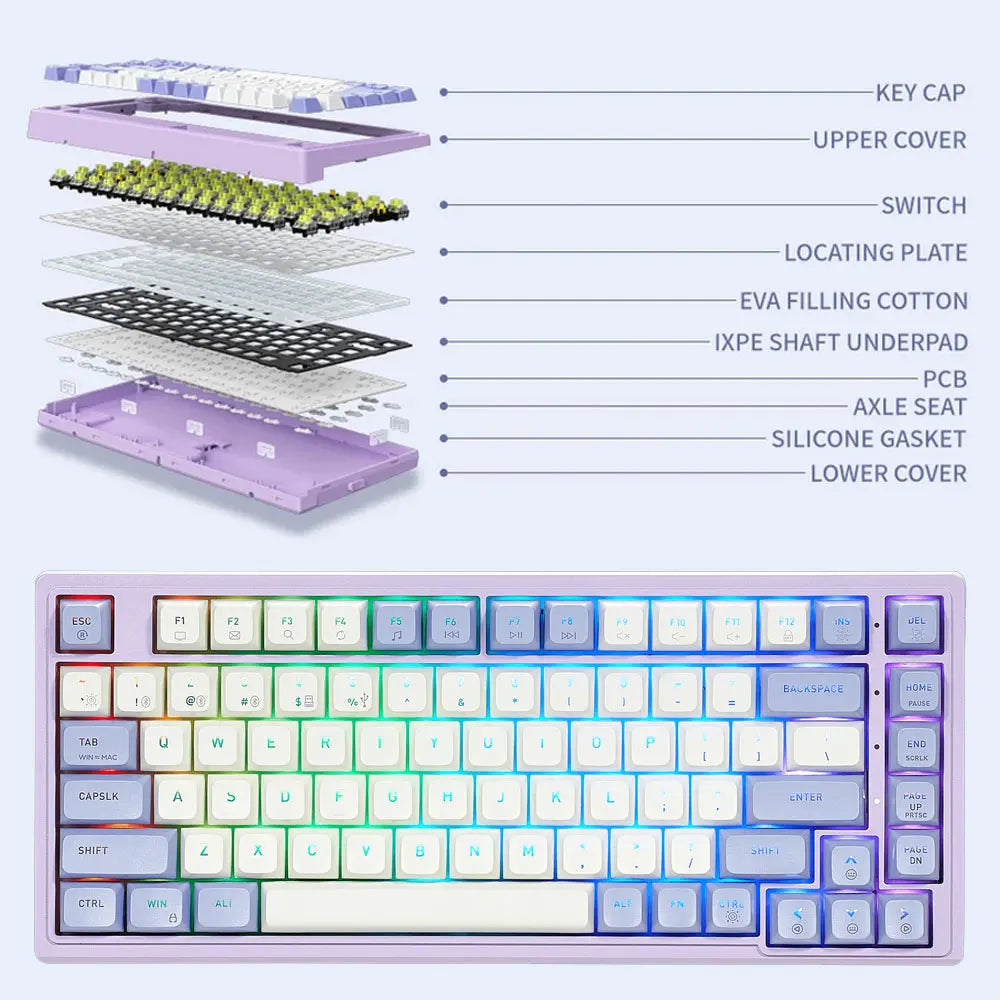 HEXGEARS M2 Mechanical Keyboard 87key Hot Swap PBT Gasket Structure White Backlit Macro Defined Gaming Mechanical Keyboard