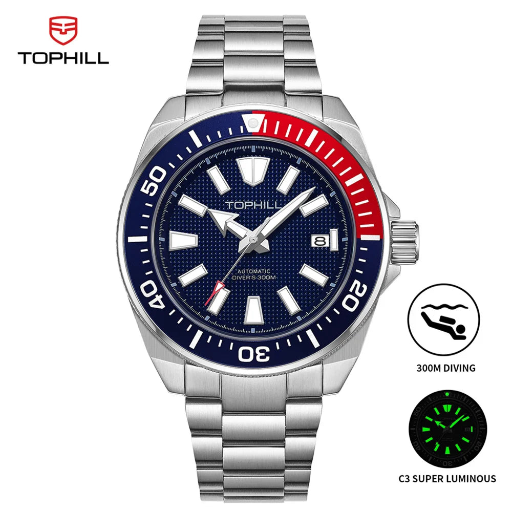 TOPHILL 43.5mm Professional Dive Watch Automatic NH35 Movement Sapphire 300M Waterproof Super Luminous Diving Men's Wristwatches