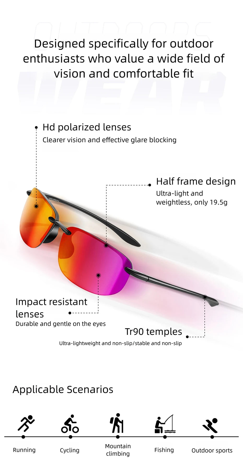 CAPONI Polarized Sunglasses For Men Original Design Outdoor Sport Running Driving Sun Glasses Photochromic Black Shades BS36502