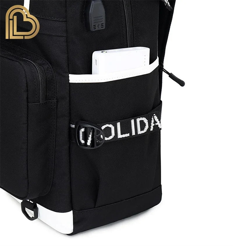 Ultima Knight F-Fortnited Battle Royale Backpack with USB Charging Anime Figures Study Stationery Compartment for Students