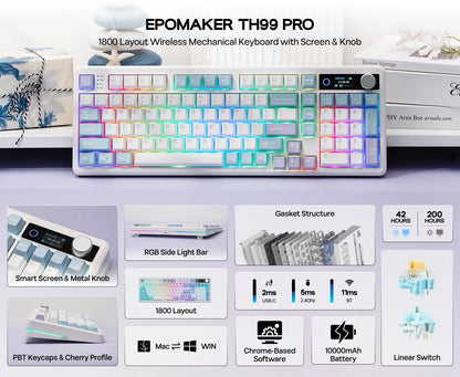 EPOMAKER TH99 PRO 96% ANSI US Layout Hot-Swap Wired/Bluetooth/2.4Ghz Wireless Mechanical Keyboard with 10000mAh for PC/Mac
