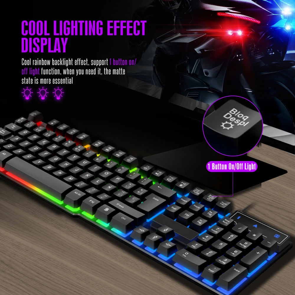 T20 Wired Keyboard Computer Accessories Russian Spanish Keyboard USB Game RGB Backlit Mechanical Touch Keycap Standard 104 Keys
