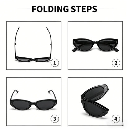 Minimalist Oval Cat-eye Glasses Women's Fashion Outdoor Folding Sunglasses Sun Shading UV Sunscreen Glasses Stylish Accessory