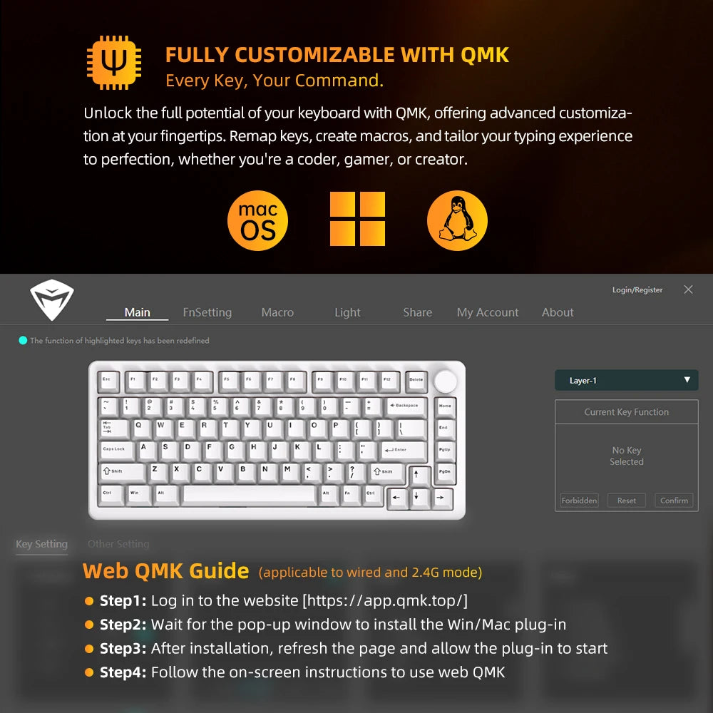 Machenike K600-B82W Mechanical Keyboard Tri-Modes Gasket Mounted 75% ANSI Layout  RGB Backlit Wireless Gaming Keyboard