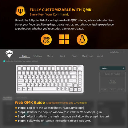 Machenike K600-B82W Mechanical Keyboard Tri-Modes Gasket Mounted 75% ANSI Layout  RGB Backlit Wireless Gaming Keyboard