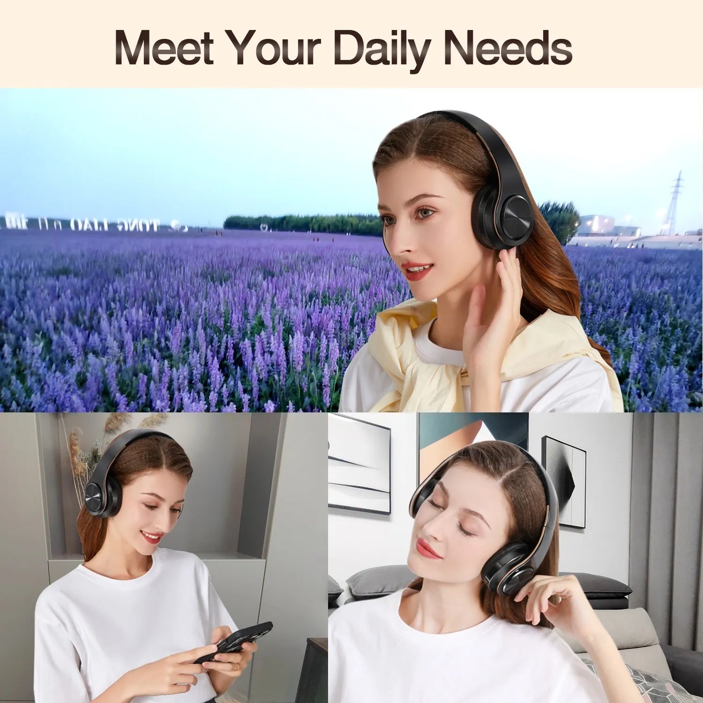 CATASSU Gold Bluetooth Wireless Headphones with Microphone, Stereo Headset, Bluetooth 5.3 Earphones, 40mm HiFi Sound, Foldable Headphones for Android & iOS