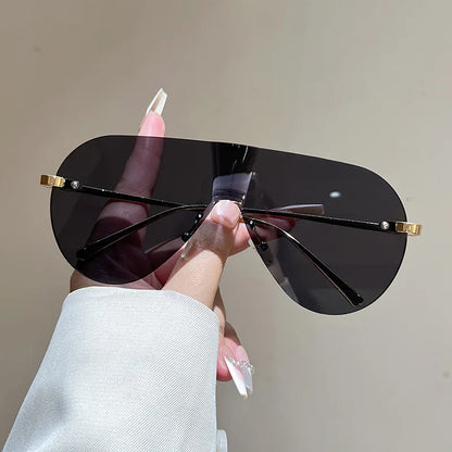 Women's Oversize Rimless One-Piece Shield Sunglasses Fashion Gradient Sun Glasses Alloy Sexy Driving Shades men punk shades