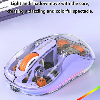 Lenovo Transparent Wireless Mouse Tri-Mode Bluetooth 5.0 & 2.4G Rechargeable RGB Mouse, Ergonomic Silent Wireless Mouse for Laptop, PC & Office